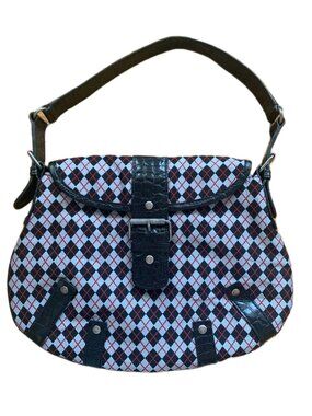 Cynthia Rowley Argyle Shoulder Bag Croc Trim Y2K  Black/White/Red